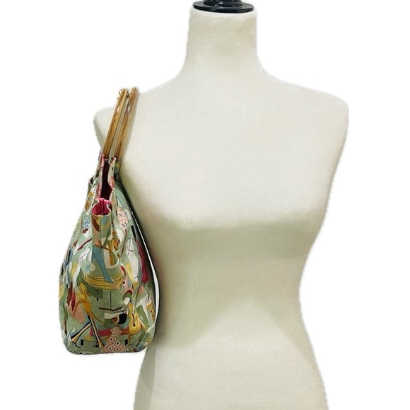 Neiman Marcus Mod Print Handbag with Bamboo Handles - Picture 4 of 10